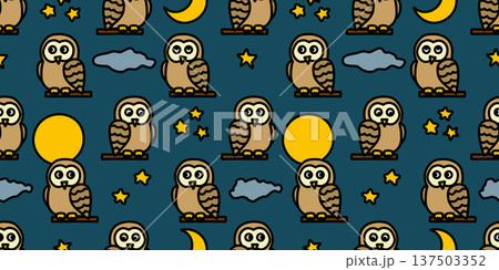 かわいいフクロウと夜空のシームレスパターン かわいいフクロウと夜空のシームレスパターン 137503352