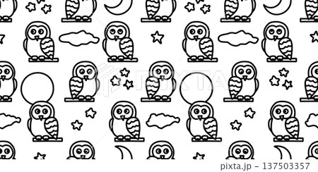 フクロウと夜空のかわいい模様 137503357