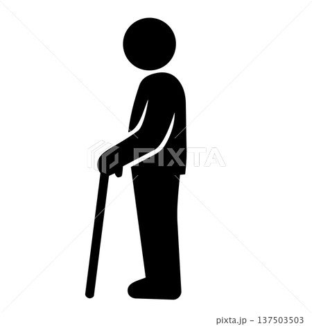 杖をつく人（横向き）のピクトグラム、歩行補助、シニアアイコン 137503503