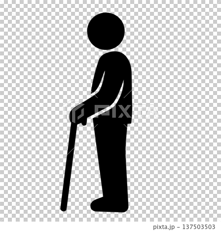 杖をつく人（横向き）のピクトグラム、歩行補助、シニアアイコン 137503503