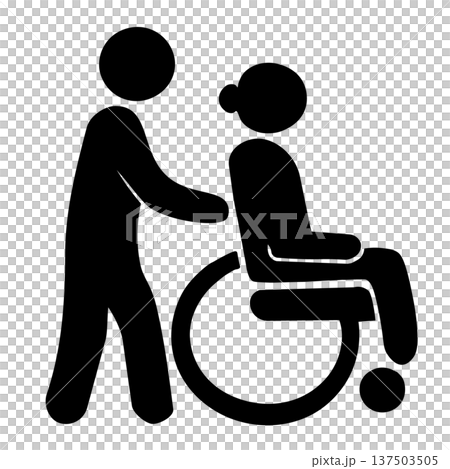 車いすを押す介助者のピクトグラムアイコン｜介護・支援・バリアフリー 137503505