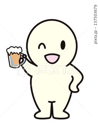 生ビール　掲げ　乾杯する　笑顔　シンプルな人物 137503679