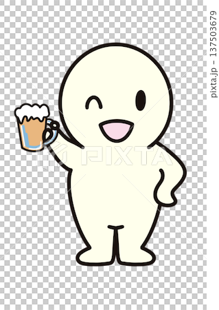 生ビール　掲げ　乾杯する　笑顔　シンプルな人物 137503679