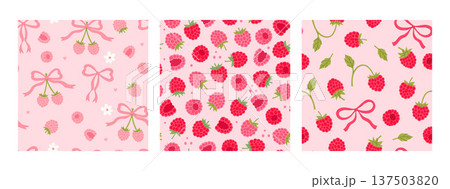 A set of seamless patterns with raspberries. Vector graphics. 137503820