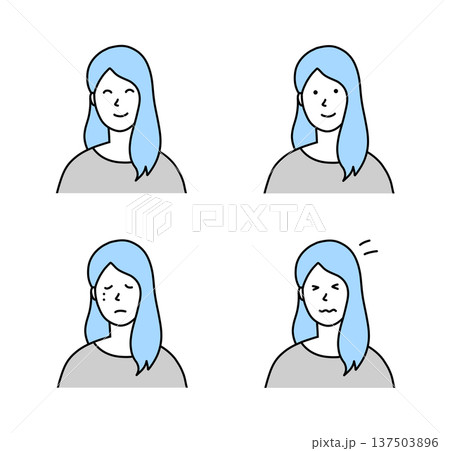 髪の長い女性の色々な表情のベクターイラストセット 137503896