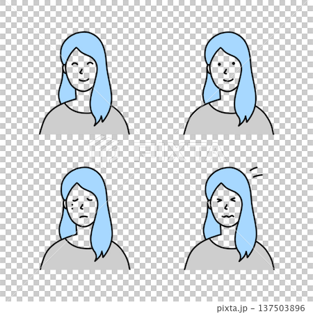 髪の長い女性の色々な表情のベクターイラストセット 137503896