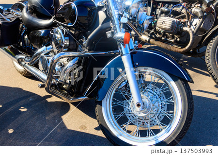 Modern motorcycle parked on a city street 137503993