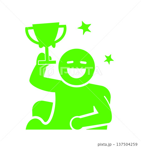 トロフィーを掲げて優勝を喜ぶ人物アイコン(緑) トロフィーを掲げて優勝を喜ぶ人物アイコン(緑) 137504259