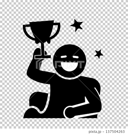 トロフィーを掲げて優勝を喜ぶ人物アイコン(黒) トロフィーを掲げて優勝を喜ぶ人物アイコン(黒) 137504263