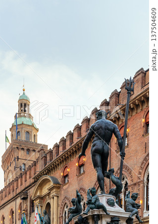 Bologna Italy: Iconic Neptune statue and historic Palazzo d'Accursio at dusk Bologna Italy: Iconic Neptune statue and historic Palazzo d'Accursio at dusk 137504609