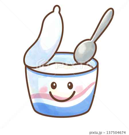 爽やかなヨーグルトの擬人化。水彩・背景透過。朝食、健康、乳製品の保健だよりに。 爽やかなヨーグルトの擬人化。水彩・背景透過。朝食、健康、乳製品の保健だよりに。 137504674