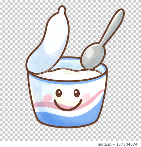 爽やかなヨーグルトの擬人化。水彩・背景透過。朝食、健康、乳製品の保健だよりに。 爽やかなヨーグルトの擬人化。水彩・背景透過。朝食、健康、乳製品の保健だよりに。 137504674