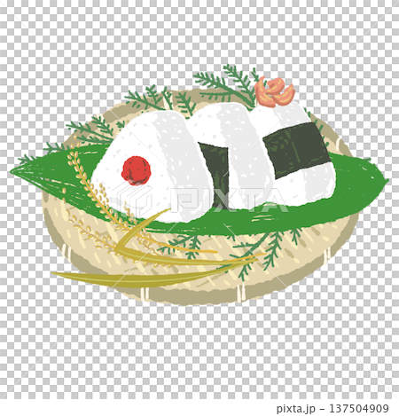 一組海苔飯糰和圓形竹製濾飯器（帶飯耳） 137504909