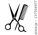 Crossed hairdresser scissors and comb, hair salon logo icon 137504977