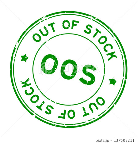 Grunge green OOS out of stock word round rubber seal stamp on white background 137505211
