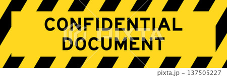 Yellow and black color with line striped label banner with word confidential document Yellow and black color with line striped label banner with word confidential document 137505227