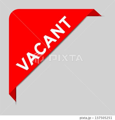 Red color of corner label banner with word vacant on gray background 137505251