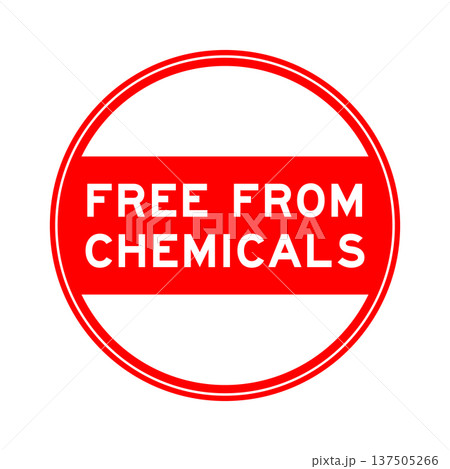 Red color round seal sticker in word free from chemicals on white background Red color round seal sticker in word free from chemicals on white background 137505266