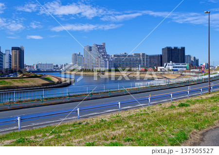 荒川の川原より隅田川方面の街並みを望む 荒川の川原より隅田川方面の街並みを望む 137505527