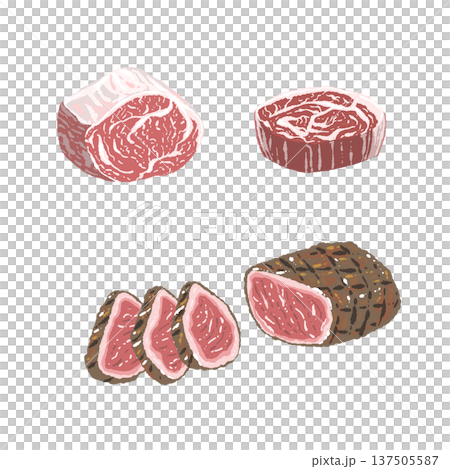 Wagyu beef block and sliced meat set 137505587