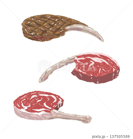 Tボーンステーキ(骨付き肉)の生肉と焼き肉セット Tボーンステーキ(骨付き肉)の生肉と焼き肉セット 137505589