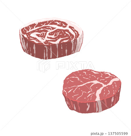 2枚の厚切り和牛ステーキ（ヒレ・ランプ）生肉 137505599