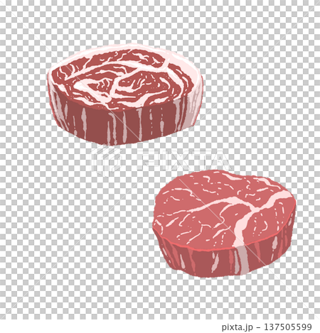 2枚の厚切り和牛ステーキ（ヒレ・ランプ）生肉 137505599