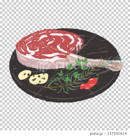 生戰斧牛排與黑色圓盤插圖 生戰斧牛排與黑色圓盤插圖 137505614