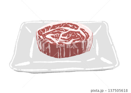 和牛ステーキと白い角皿の盛り付けイラスト 和牛ステーキと白い角皿の盛り付けイラスト 137505618
