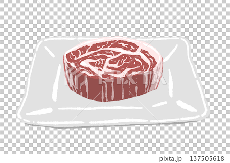 和牛ステーキと白い角皿の盛り付けイラスト 和牛ステーキと白い角皿の盛り付けイラスト 137505618