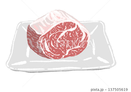 和牛ブロック肉と白い角皿の盛り付けイラスト 和牛ブロック肉と白い角皿の盛り付けイラスト 137505619