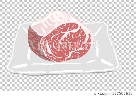 和牛ブロック肉と白い角皿の盛り付けイラスト 和牛ブロック肉と白い角皿の盛り付けイラスト 137505619