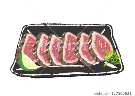 スライス和牛と黒い角皿の盛り付けイラスト スライス和牛と黒い角皿の盛り付けイラスト 137505621