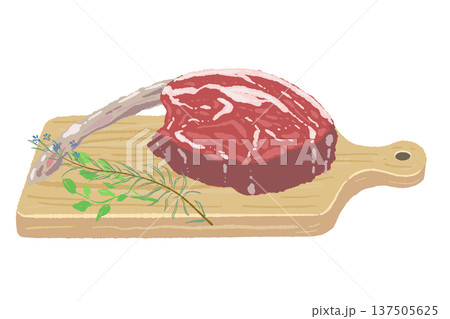 生トマホークステーキとカッティングボードの盛り付けイラスト 137505625