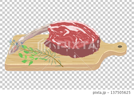 生トマホークステーキとカッティングボードの盛り付けイラスト 137505625