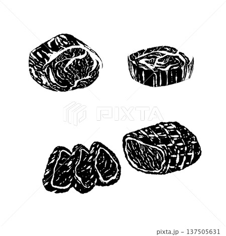 和牛ブロック肉とスライス肉のセット（モノクロ） 137505631