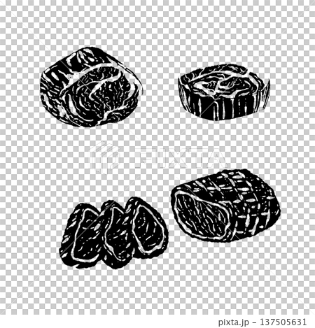和牛ブロック肉とスライス肉のセット（モノクロ） 137505631