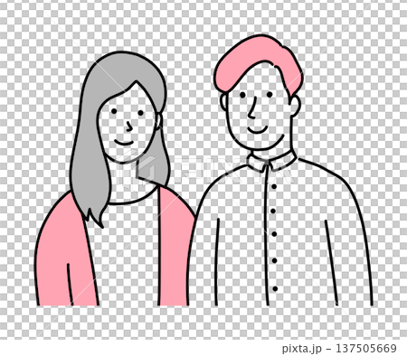 手繪插圖,描繪了一對年輕男女。畫面展現了一對戀人或已婚夫婦的形象。男女穿著休閒時尚,並肩而立。 手繪插圖,描繪了一對年輕男女。畫面展現了一對戀人或已婚夫婦的形象。男女穿著休閒時尚,並肩而立。 137505669