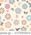 Hummingbird Butterfly Mandala Floral Seamless Summer Pattern 137505833