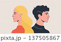 Man and a woman in a quarrel. Spouses stand back to back, disagreement, relationship troubles. Concept of divorce, misunderstanding in family. 137505867