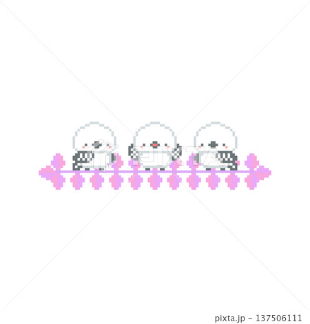 ピンクの植物とシマエナガのドット絵 137506111
