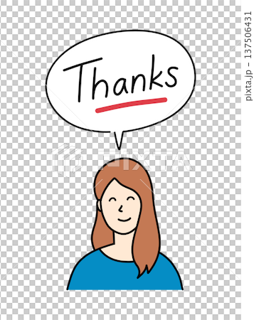 A friendly hand-drawn illustration of a young woman expressing gratitude with a smile A friendly hand-drawn illustration of a young woman expressing gratitude with a smile 137506431