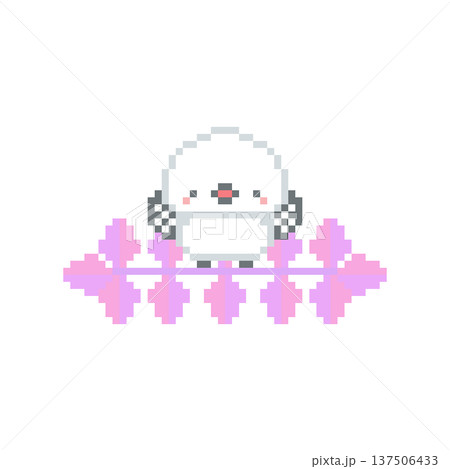 ピンクの植物とシマエナガのドット絵 ピンクの植物とシマエナガのドット絵 137506433