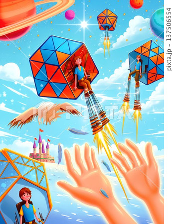 【いつか視た未来-かごめかごめ装置】未来人の遊びを描いたイラスト 137506554
