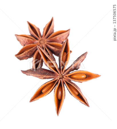 Star anise isolated on white background. Anise stars or badian spice. Clipping path. Star anise isolated on white background. Anise stars or badian spice. Clipping path. 137506575