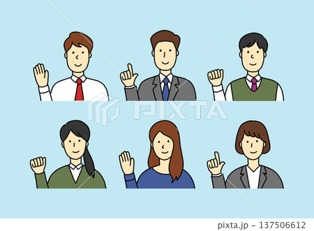 ポーズをとっている男性と女性のカラフルな手書きイラスト。おしゃれな若いビジネスパーソン 137506612