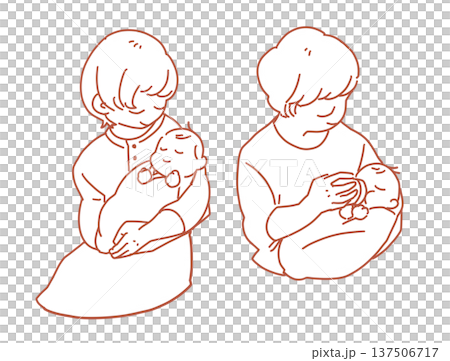 Illustration of a mother and father holding a baby - Line drawing/coloring book Illustration of a mother and father holding a baby - Line drawing/coloring book 137506717