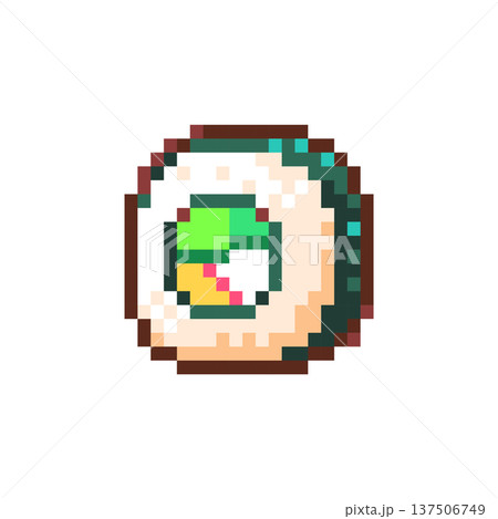Pixel Art Crab Sushi Roll Icon. Retro 8 Bit Japanese Pixel Seafood Food Vector Illustration for Game Assets, UI, Stickers and Menu Design Pixel Art Crab Sushi Roll Icon. Retro 8 Bit Japanese Pixel Seafood Food Vector Illustration for Game Assets, UI, Stickers and Menu Design 137506749