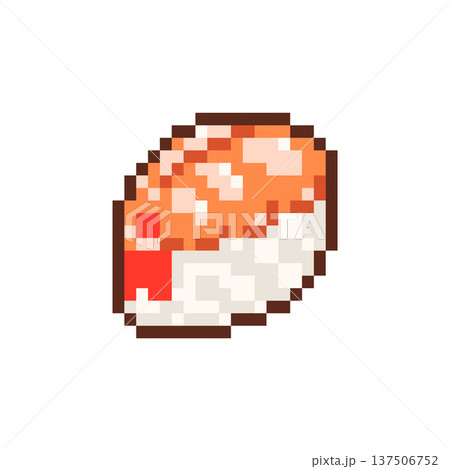 Pixel Art Ebi Nigiri Sushi Icon. Retro 8 Bit Japanese Shrimp Food Vector Illustration for Game UI, Stickers and Menu Design Pixel Art Ebi Nigiri Sushi Icon. Retro 8 Bit Japanese Shrimp Food Vector Illustration for Game UI, Stickers and Menu Design 137506752