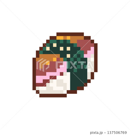 Pixel Art Unagi Sushi Icon. Retro 8 Bit Japanese Eel Food Vector Illustration for Game UI, Stickers and Menu Design Pixel Art Unagi Sushi Icon. Retro 8 Bit Japanese Eel Food Vector Illustration for Game UI, Stickers and Menu Design 137506769